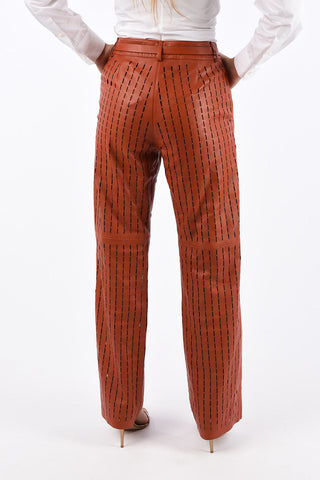 Laser Cut Leather Straight Fit Pants