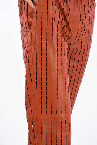 Laser Cut Leather Straight Fit Pants