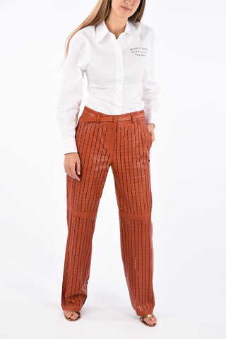 Laser Cut Leather Straight Fit Pants