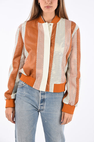Laser Cut Multicolor Leather Jacket