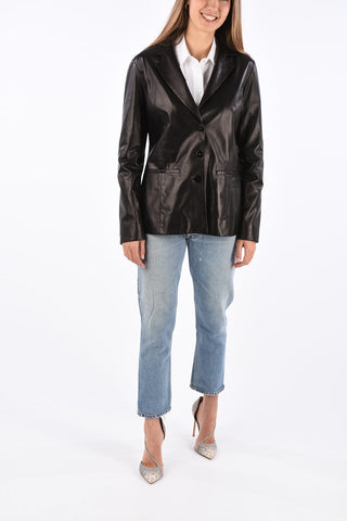 Leather 3 Button Blazer