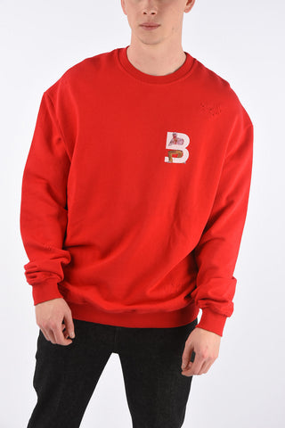 Cotton Distressed Crew-Neck Sweatshirt