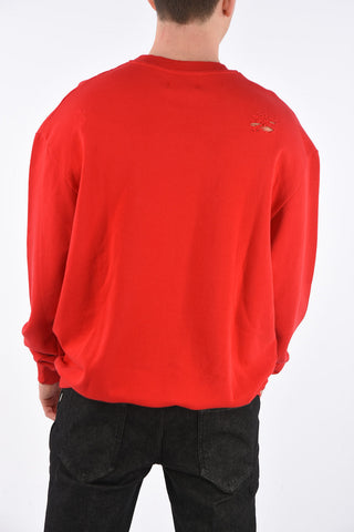 Cotton Distressed Crew-Neck Sweatshirt