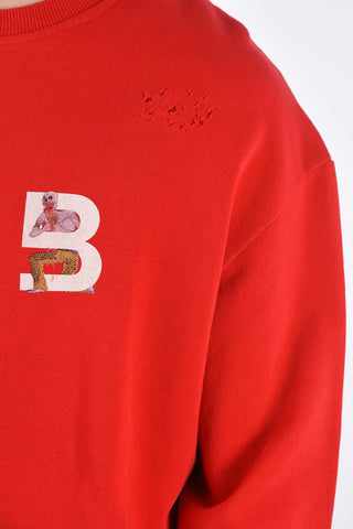 Cotton Distressed Crew-Neck Sweatshirt