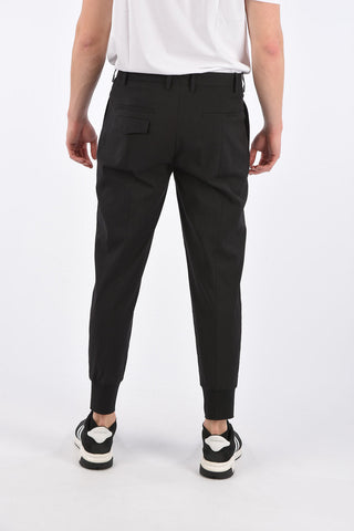 slim fit double pleat trousers with elastic ankle band