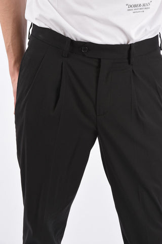 slim fit double pleat trousers with elastic ankle band