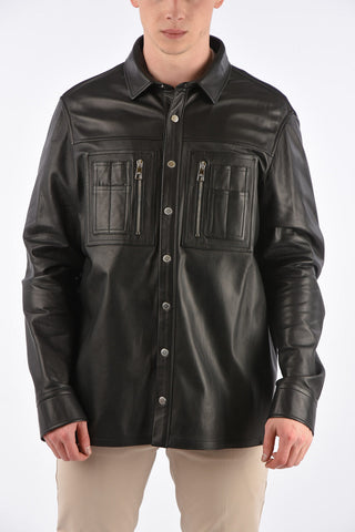 Leather Loose Fit Shirt with Snap Buttons