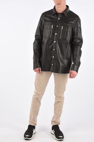 Leather Loose Fit Shirt with Snap Buttons