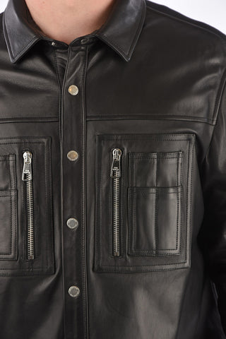 Leather Loose Fit Shirt with Snap Buttons
