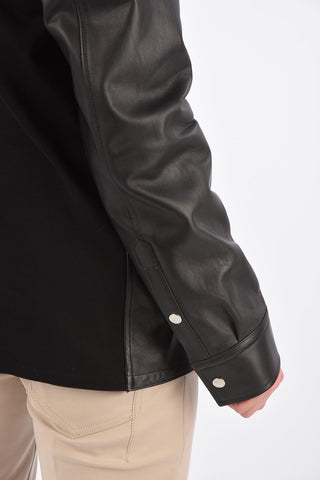 Leather Loose Fit Shirt with Snap Buttons