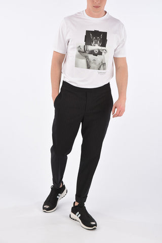 Pinstripe Pants with Cuffed Hem