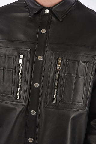 Leather Loose Fit Shirt with Snap Buttons