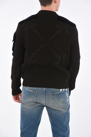 Velvet Details MILITARY Crewneck Sweater