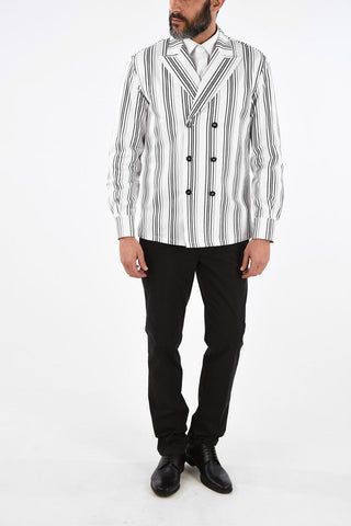 Double-Breasted Pencil Stripe Peak Lapel Blazer 