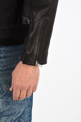 Leather D-LOSTY-SY Biker Jacket with Denim Details