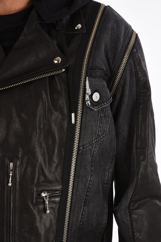 Leather D-LOSTY-SY Biker Jacket with Denim Details