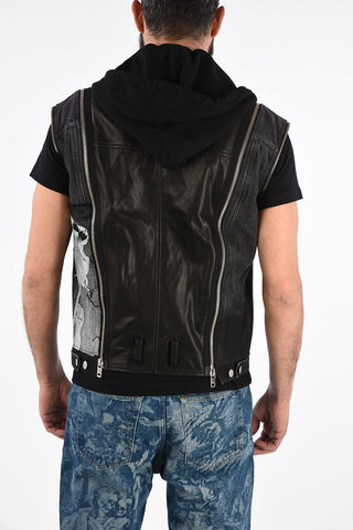 Leather D-LOSTY-SY Biker Jacket with Denim Details