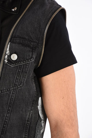 Leather D-LOSTY-SY Biker Jacket with Denim Details