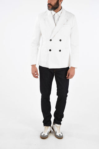 Denim Double-Breasted Blazer with Patch Pockets