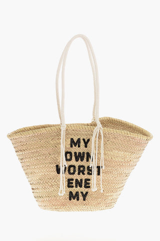 Rafia RETRO NOSTALGIA Maxi Basket Bag with Sequined Embroidery DAVID KRAMER