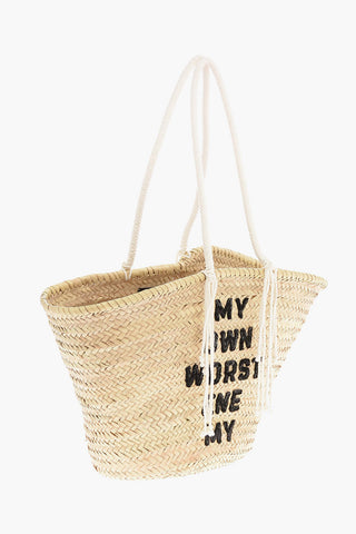 Rafia RETRO NOSTALGIA Maxi Basket Bag with Sequined Embroidery DAVID KRAMER