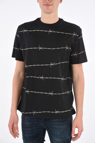 Crewneck T-Shirt with Barbed Wire Print