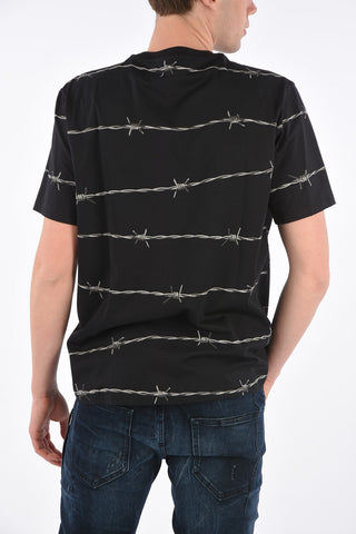 Crewneck T-Shirt with Barbed Wire Print
