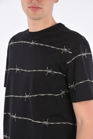 Crewneck T-Shirt with Barbed Wire Print