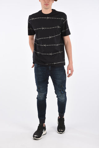 Crewneck T-Shirt with Barbed Wire Print