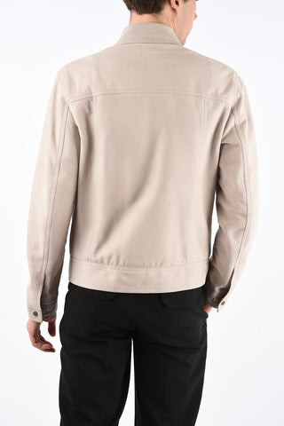 Suede Leather Jacket with Zip Closure