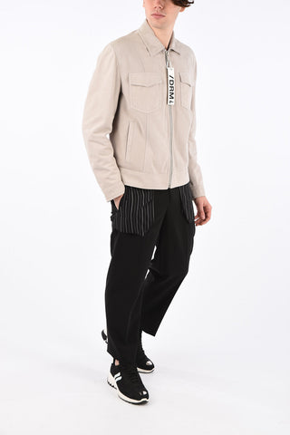 Suede Leather Jacket with Zip Closure