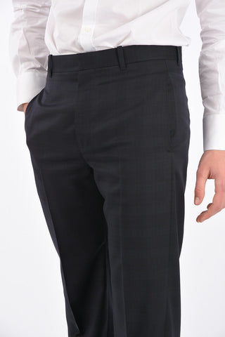 Virgin Wool Checked Straight Fit Pants