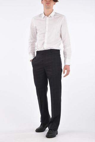 Virgin Wool Checked Straight Fit Pants