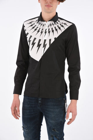Camicia Bicolore con Stampa Fulmini