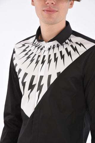 Camicia Bicolore con Stampa Fulmini