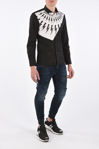 Camicia Bicolore con Stampa Fulmini