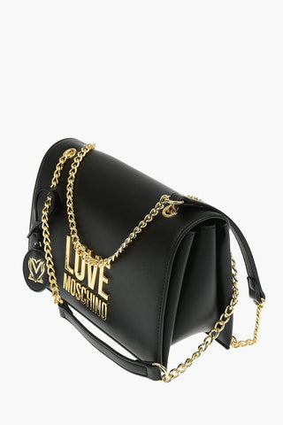 LOVE Faux Leather GOLD METAL LOGO Shoulder Bag
