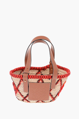 Straw Basket Bag with Leather Details