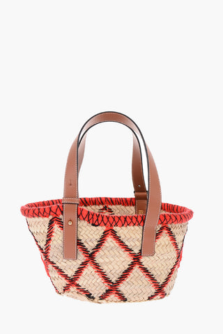 Straw Basket Bag with Leather Details