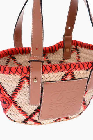 Straw Basket Bag with Leather Details