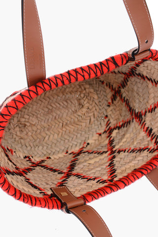Straw Basket Bag with Leather Details