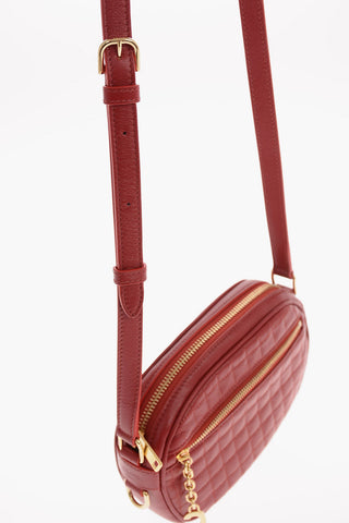 Quilted Leather Mini Camera Bag with Adjustable Shoulder Strap