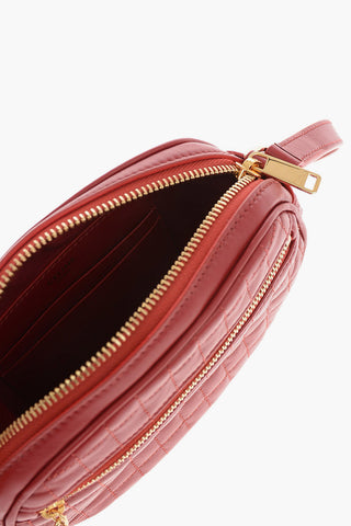 Quilted Leather Mini Camera Bag with Adjustable Shoulder Strap