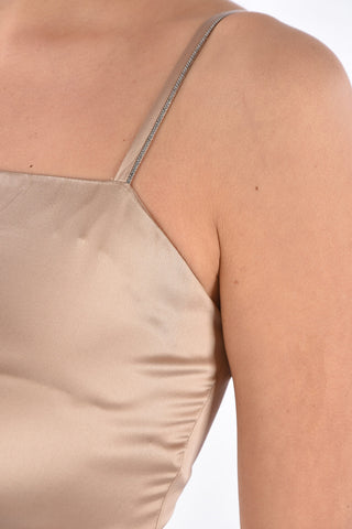 Stretch Silk Asymmetrical Top with Jewel Shoulder Straps