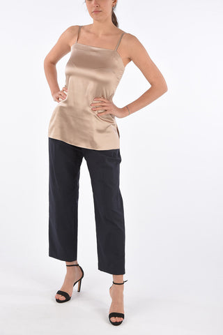Stretch Silk Asymmetrical Top with Jewel Shoulder Straps