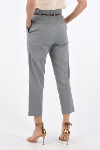 Single Pleat High Waist Pants with Leather Belt