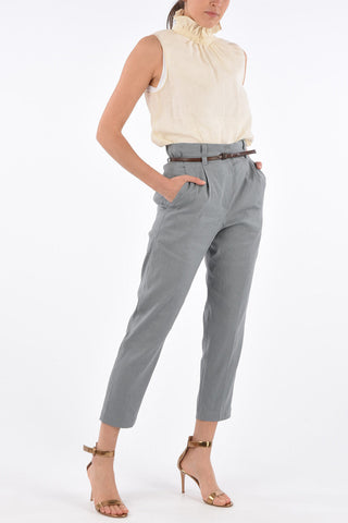 Single Pleat High Waist Pants with Leather Belt