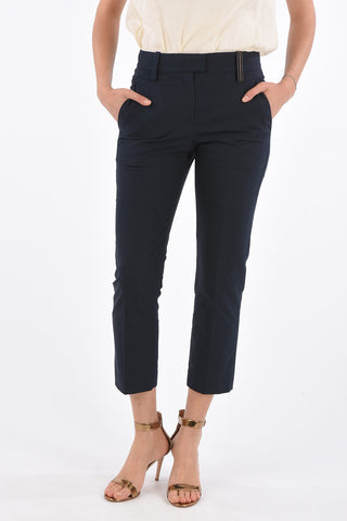Stretch Cotton High Waist Pants with Hidden Closure 
