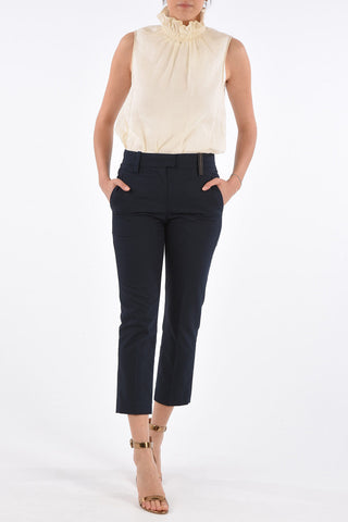 Stretch Cotton High Waist Pants with Hidden Closure 