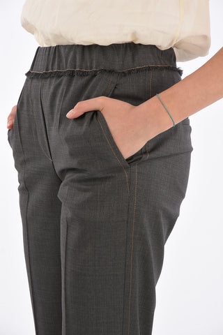 Pantaloni in Lana Vergine con Banda Elastica in Vita 